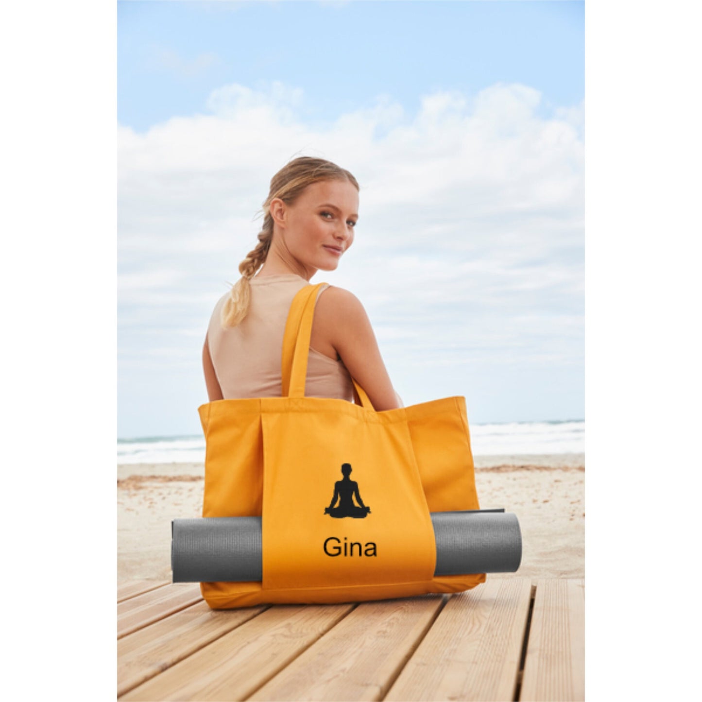 Personalised Embroidered EarthAware® Organic Yoga Tote with yoga mat sleeve. Free P&P