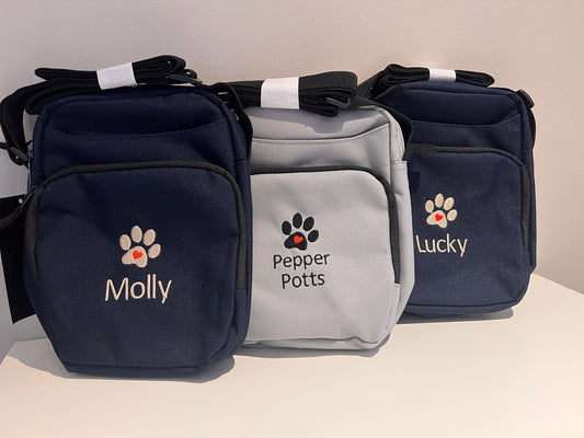 Personalised Dog Accessories Bag For Walking and Travel. Black Navy or Grey Free P&P