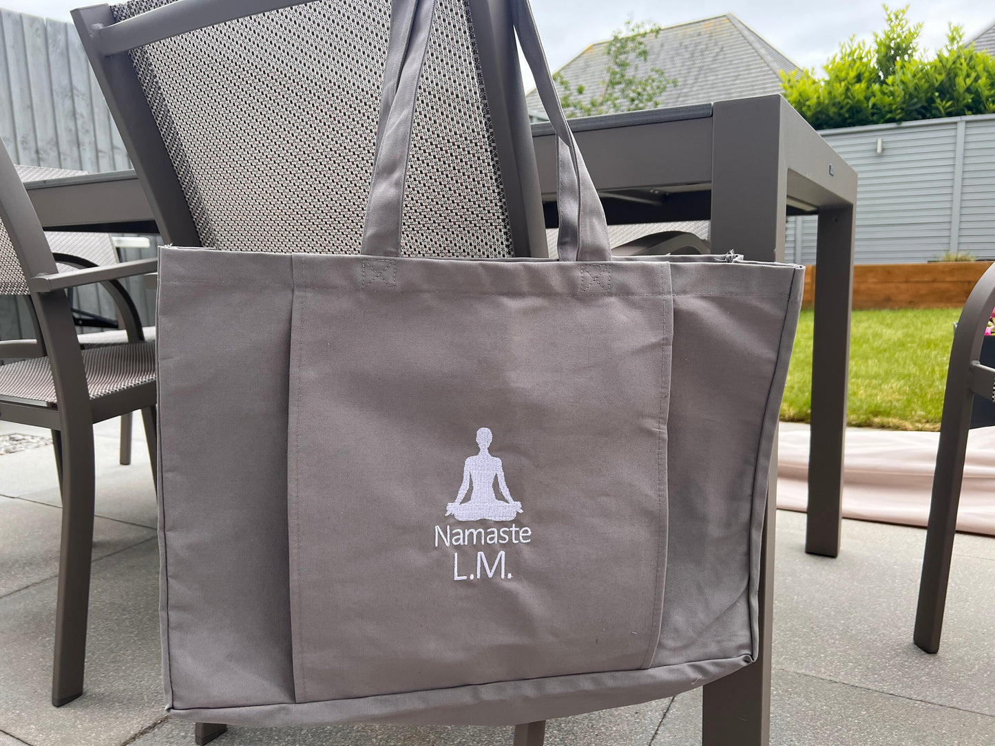 Personalised Embroidered EarthAware® Organic Yoga Tote with yoga mat sleeve. Free P&P