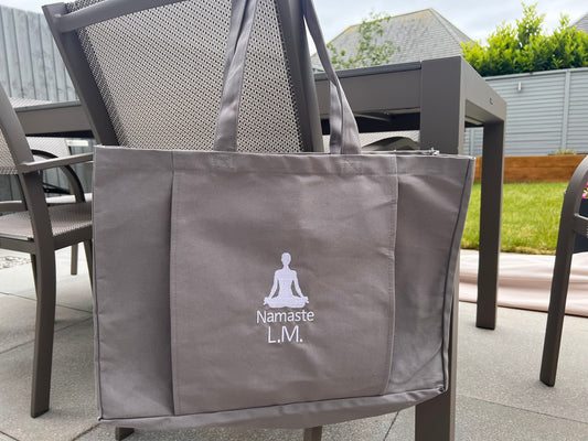 Personalised Embroidered EarthAware® Organic Yoga Tote with yoga mat sleeve. Free P&P