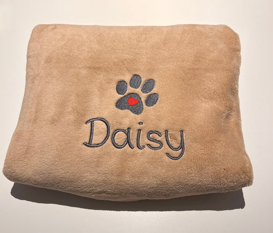 Personalised Embroidered Pet Dog Blanket in 2 sizes with 3 colour options and free P&P