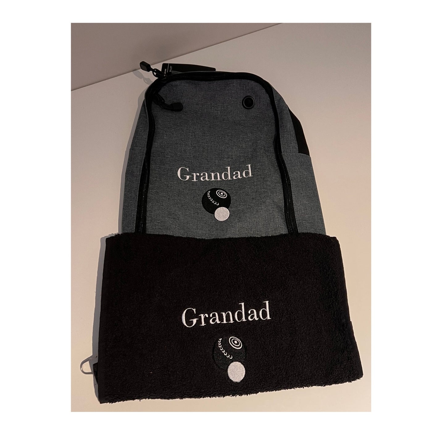 Personalised Embroidered Crown Green Bowling Shoe Bag and Towel Set with logo and your initials