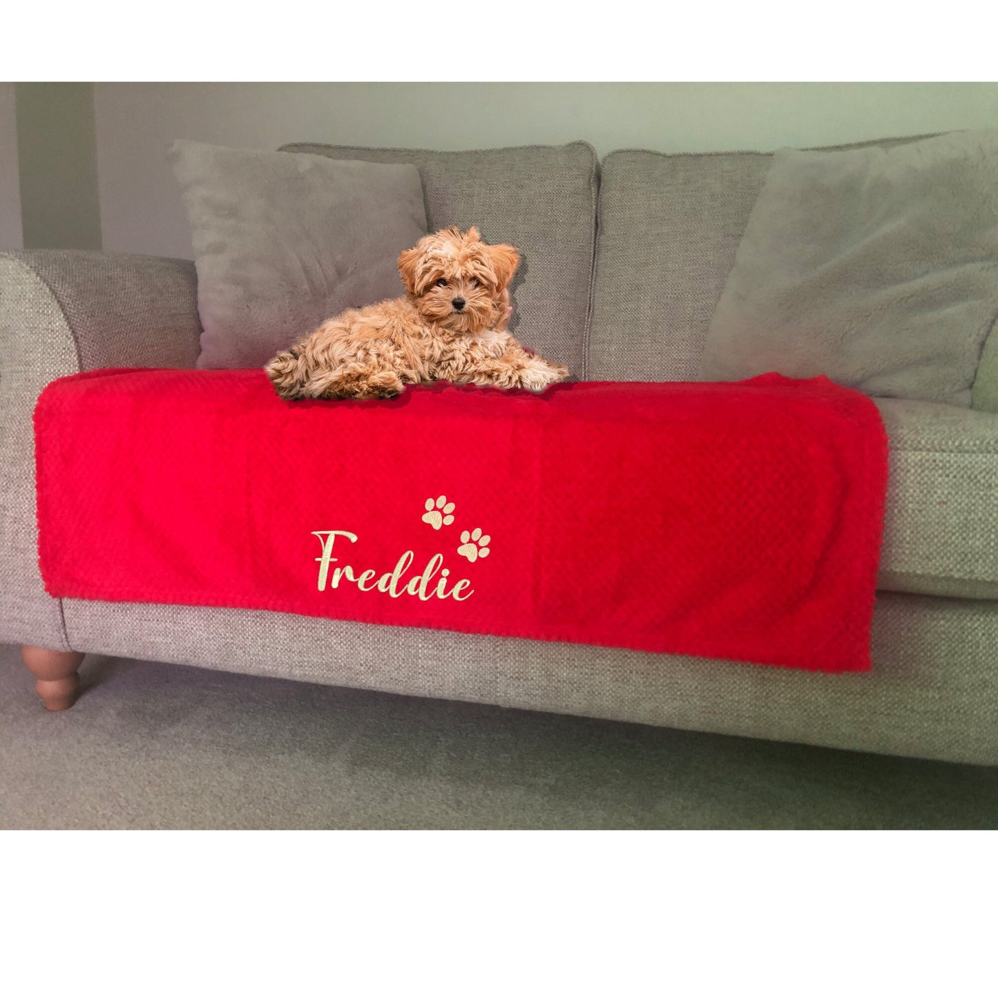 Embroidered personalised dog/puppy soft waffle blanket Free P&P