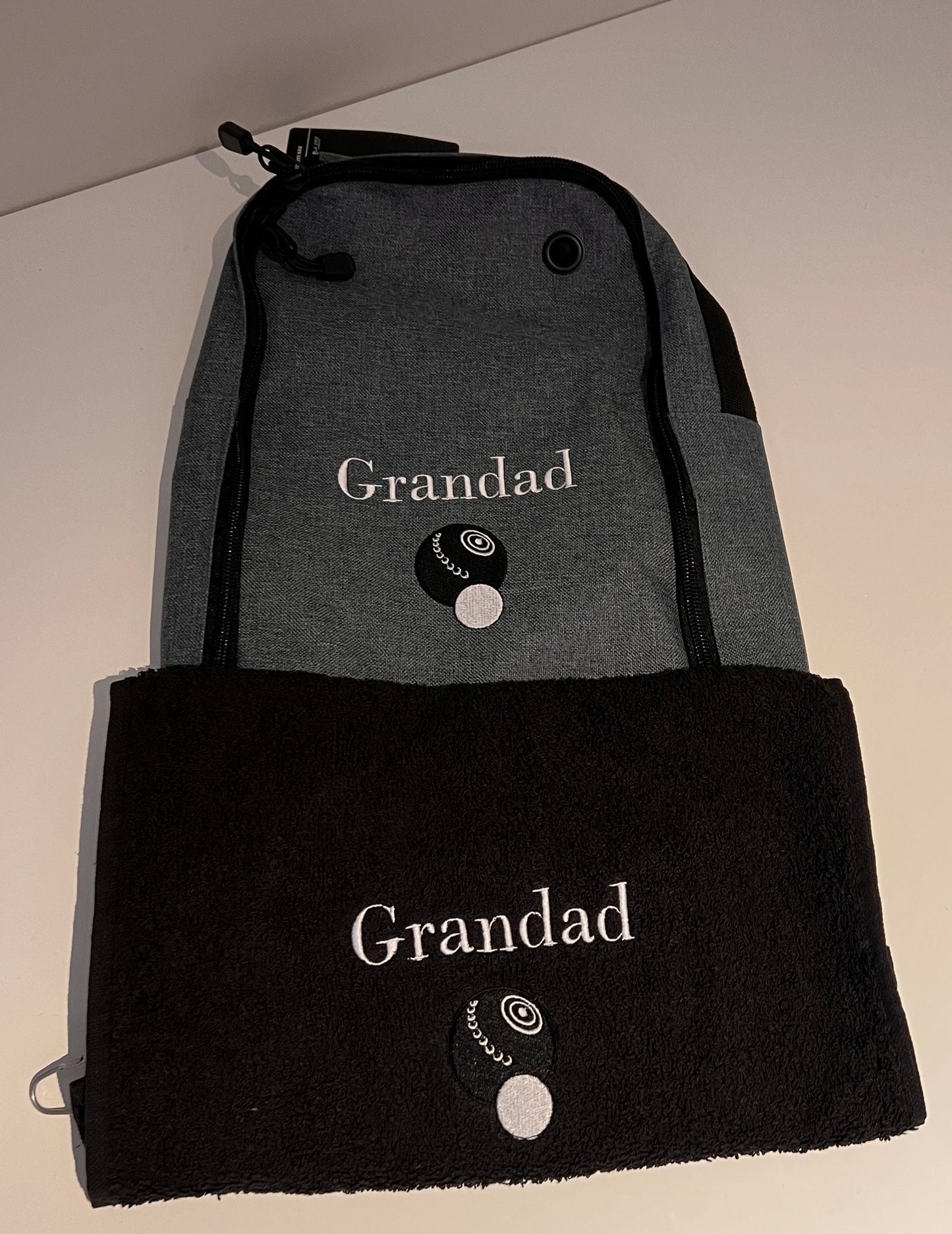 Personalised Embroidered Crown Green Bowling Shoe Bag and Towel Set with logo and your initials