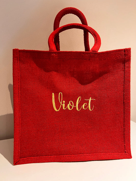 Red Jute Gift Bag with Embroidered Personalisation