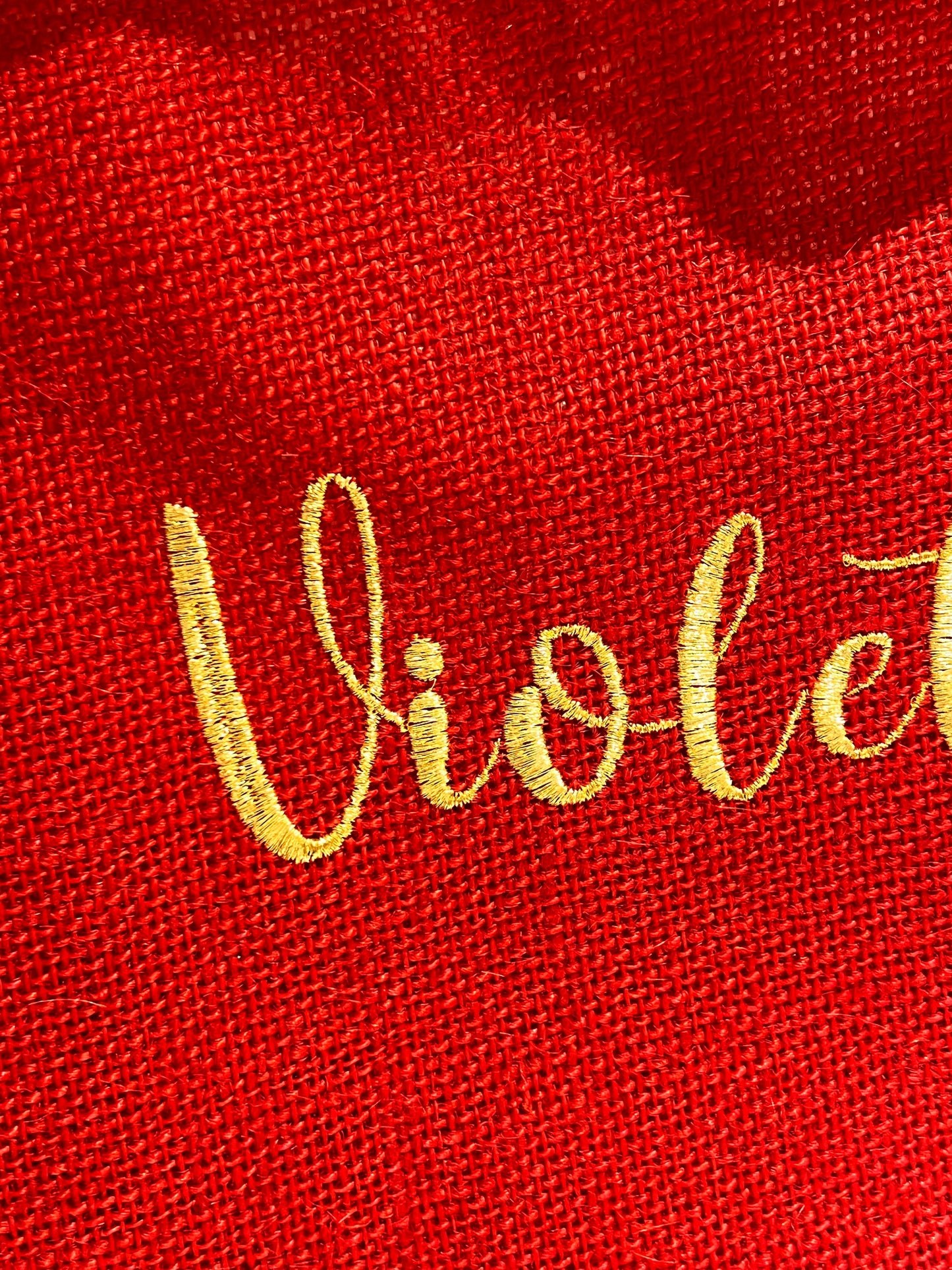 Red Jute Gift Bag with Embroidered Personalisation