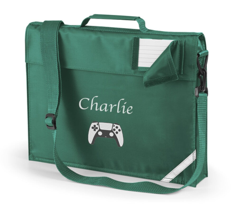 Personalised Embroidered School Book Bag with Shoulder Strap with Embroidered Name and Game Controller Motif