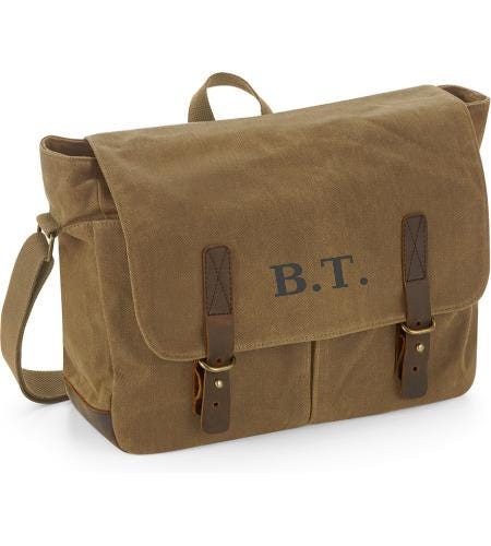 Embroidered Messenger Bag Waxed Canvas Bag