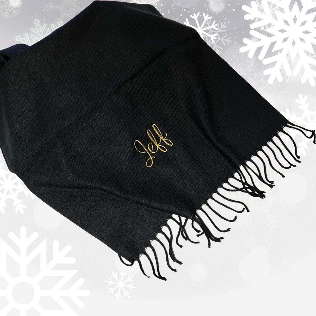 Personalised Scarf with Embroidered Name. Classic Woven Scarf. 8 Colours and free P&P