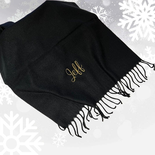 Personalised Scarf with Embroidered Name. Classic Woven Scarf. 8 Colours and free P&P
