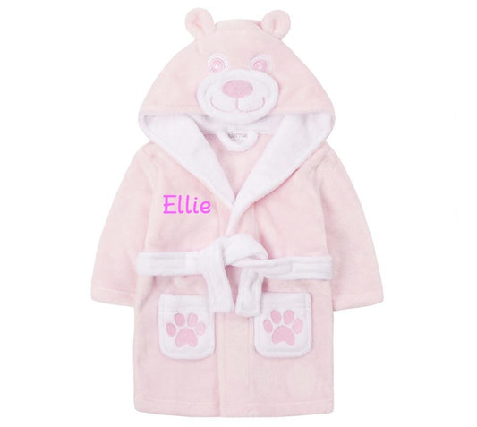 Personalised Embroidered Baby Dressing Gown Robe Pink Teddy Present Birthday Toddler Christmas. Free Delivery