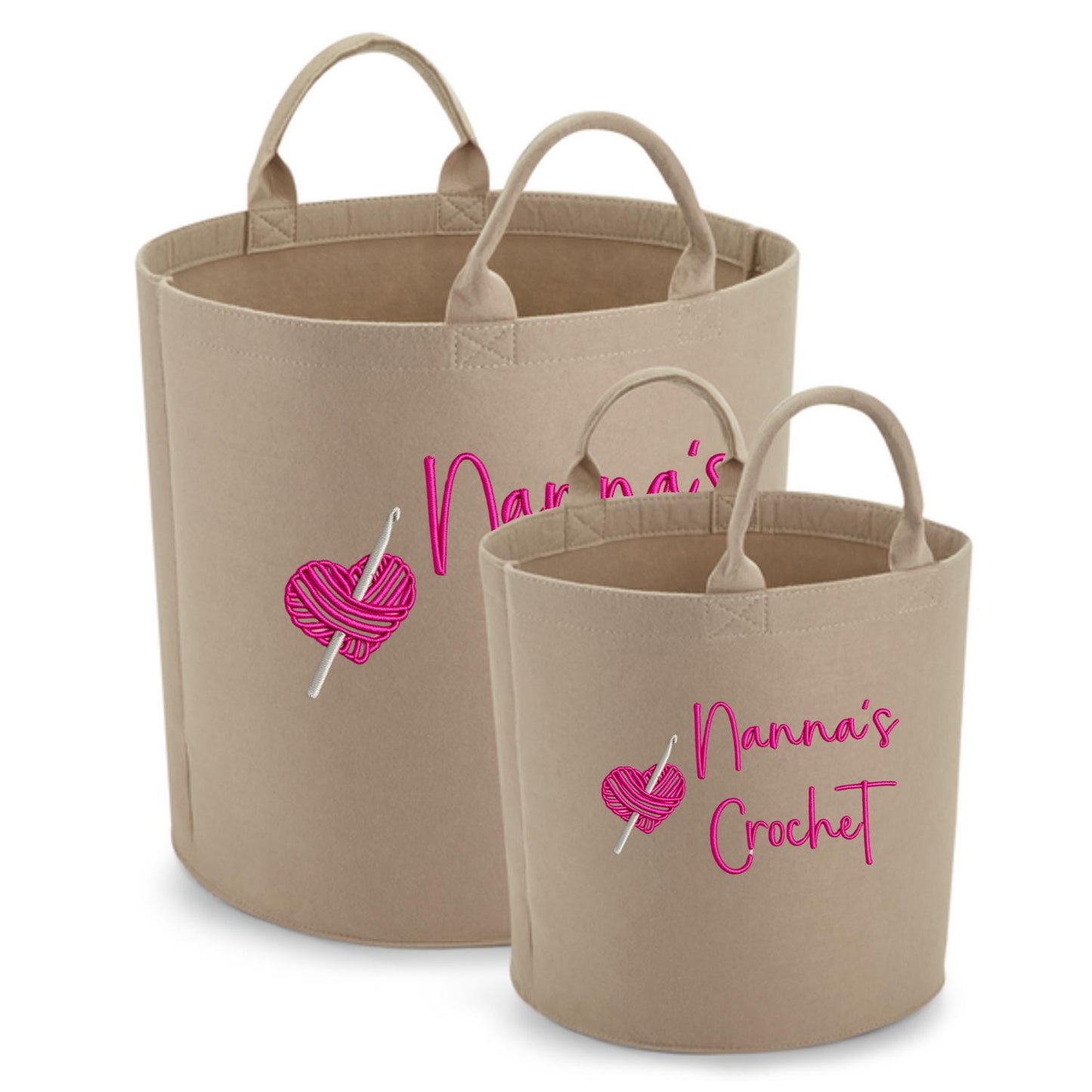 Personalised Felt Trug with Custom Embroidery Name and Crochet Design, Ideal Gift