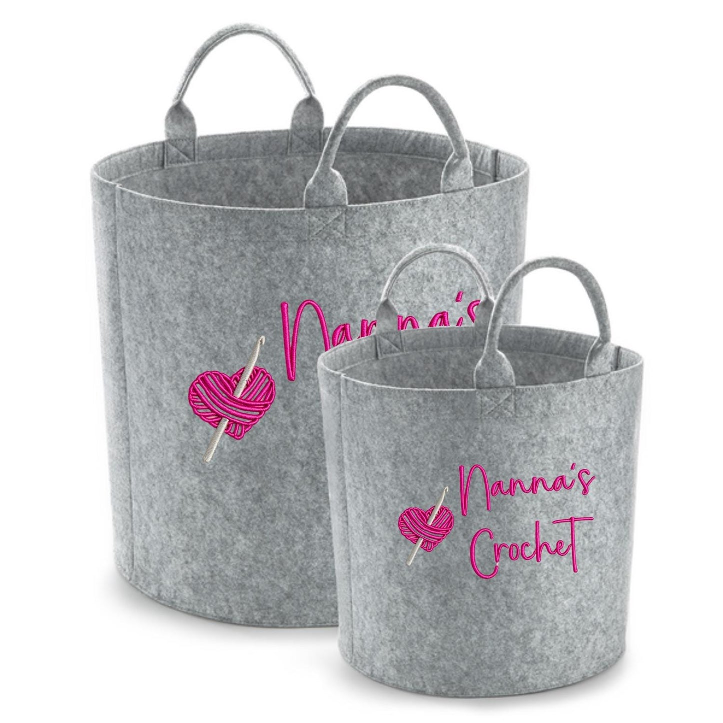 Personalised Felt Trug with Custom Embroidery Name and Crochet Design, Ideal Gift