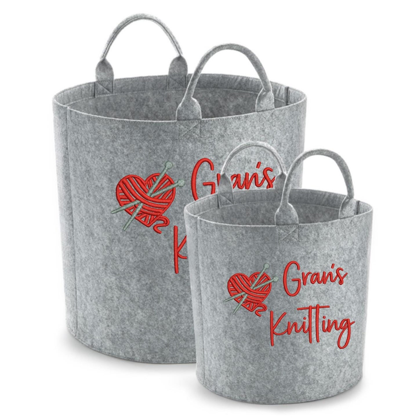 Personalised Felt Trug with Custom Embroidery Name and Knitting Design, Ideal Gift