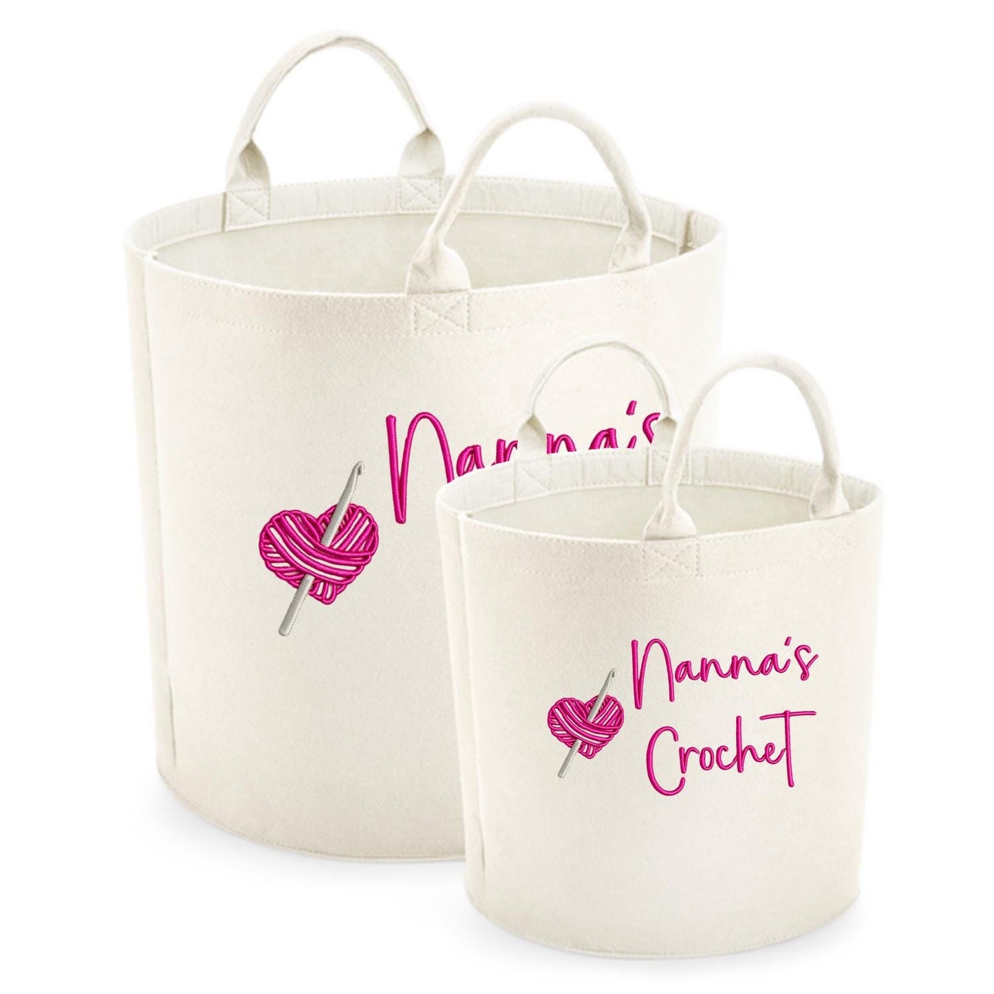 Personalised Felt Trug with Custom Embroidery Name and Crochet Design, Ideal Gift