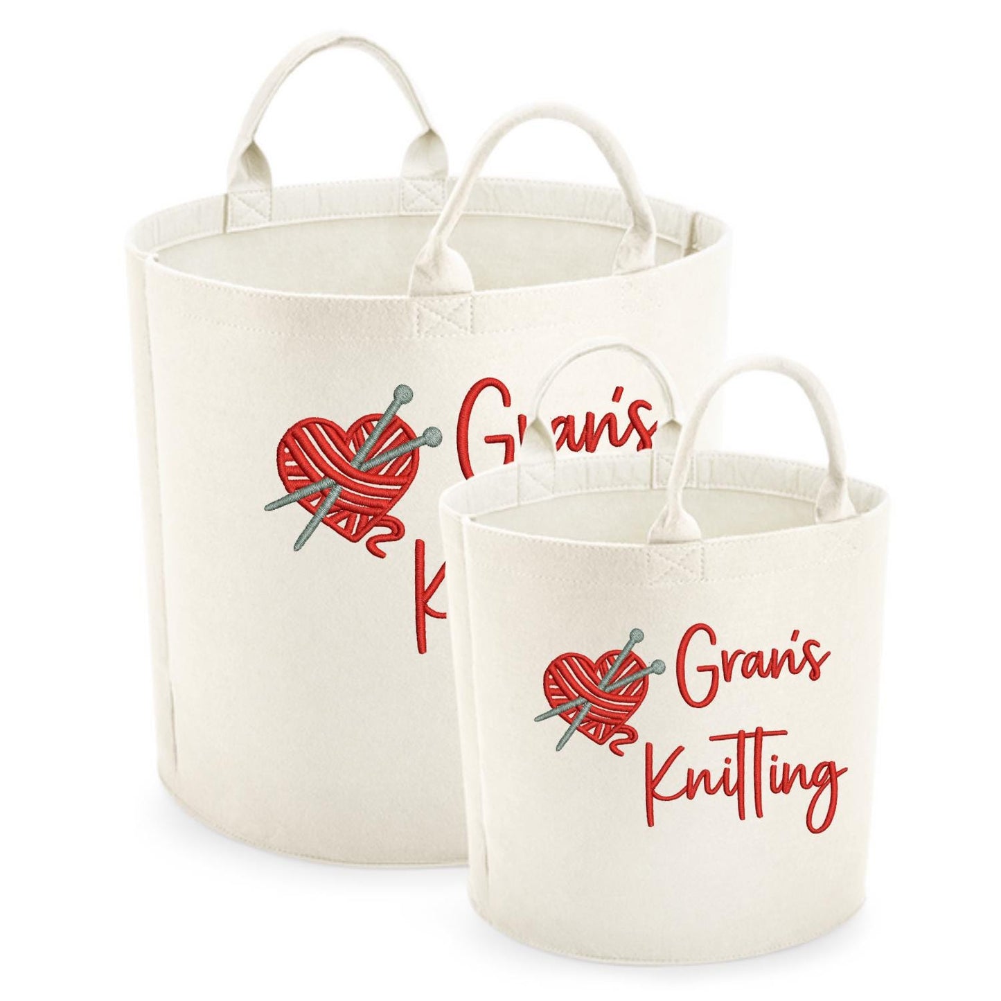 Personalised Felt Trug with Custom Embroidery Name and Knitting Design, Ideal Gift