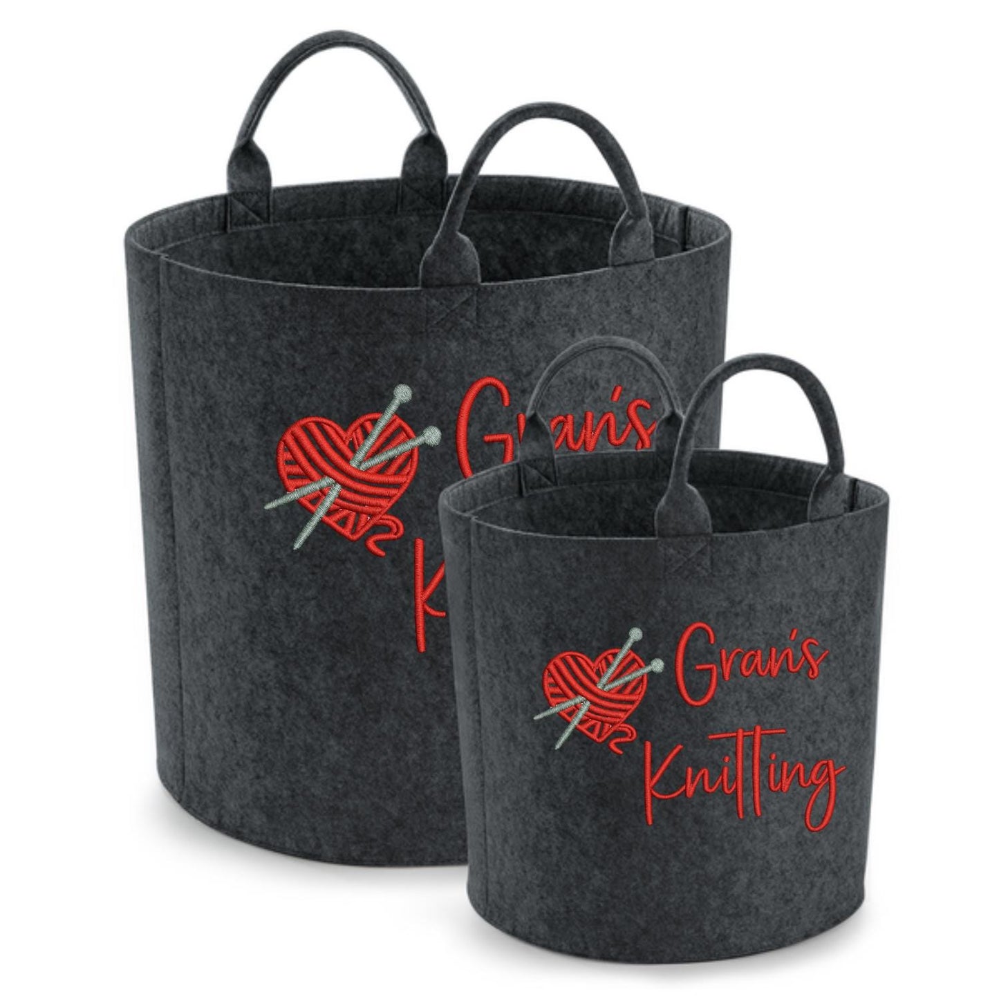 Personalised Felt Trug with Custom Embroidery Name and Knitting Design, Ideal Gift